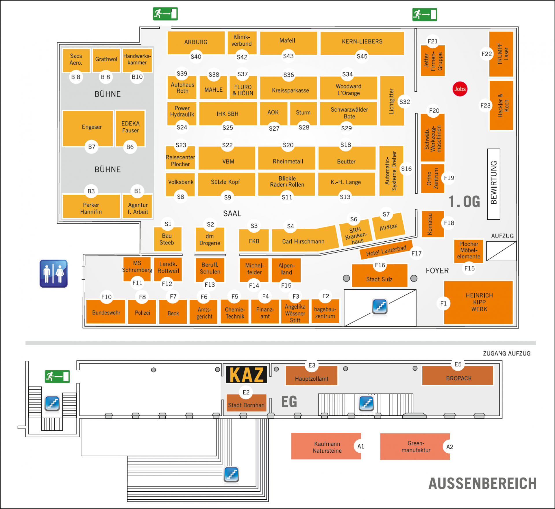 Hallenplan der KAZ Sulz am Neckar – Übersicht der Ausstellerstände in der Stadthalle Hallenplan der KAZ Sulz am Neckar – Übersicht der Ausstellerstände in der Stadthalle
